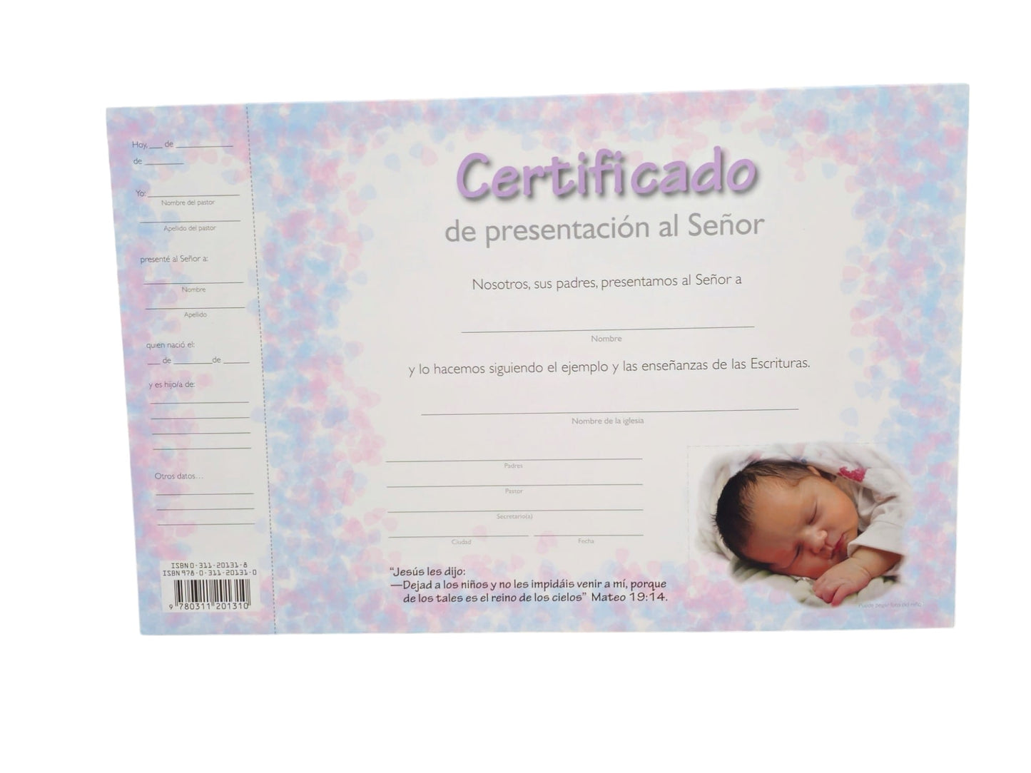 Certificado de presentación al señor de niños