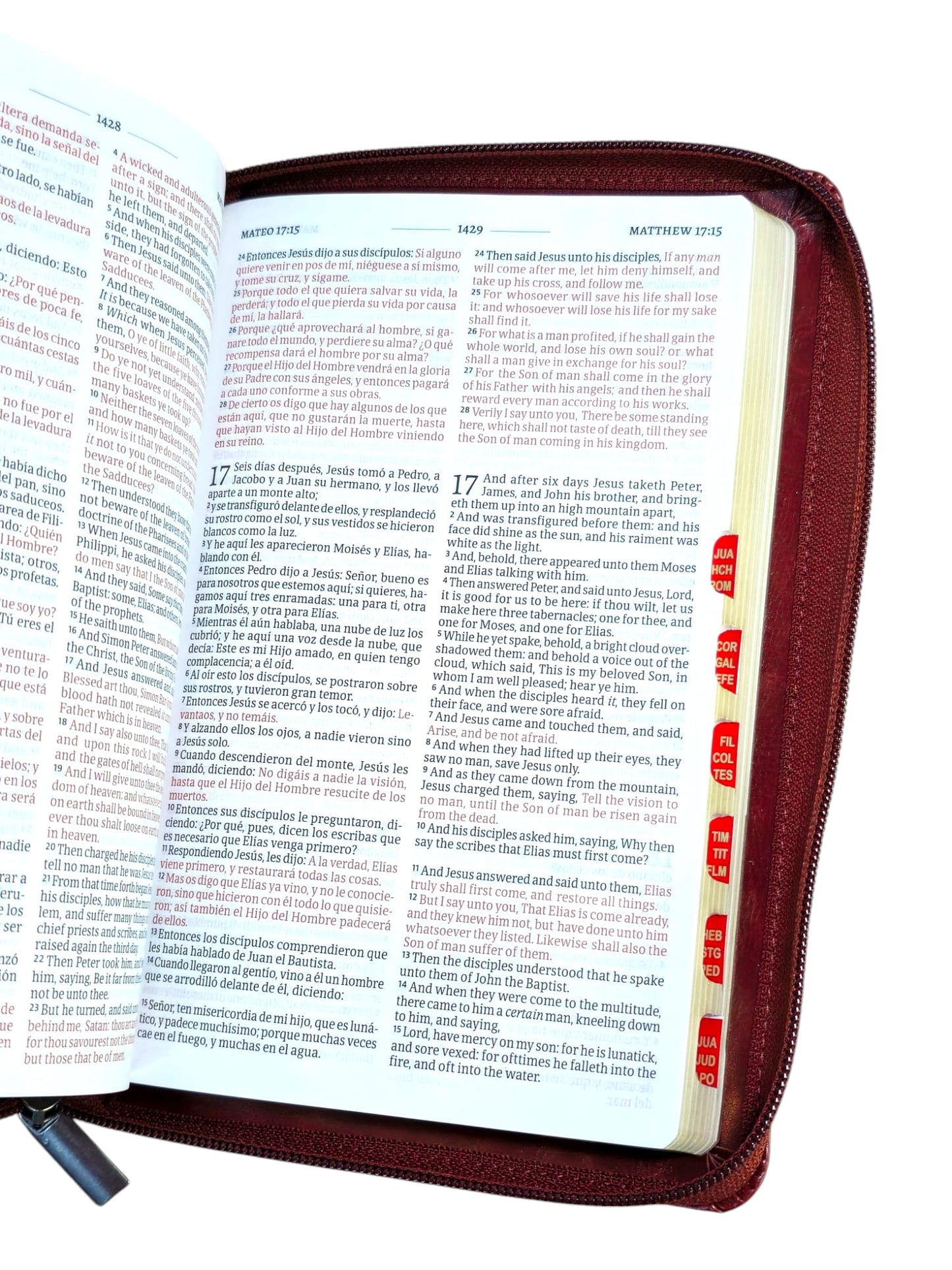 Biblia Bilingue Con Cierre RVR1960/ KJV Tamaño Manual Piel Marrón Con Indice