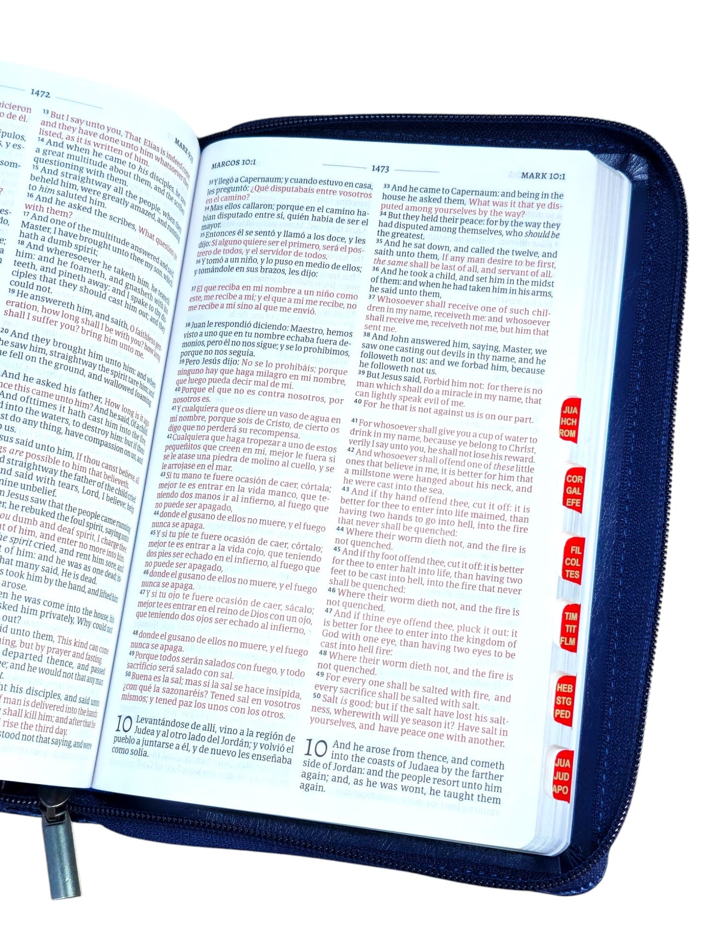 Biblia Bilingue Tamaño Manual RVR.1960/king James Símil Piel Azul Marino Índice