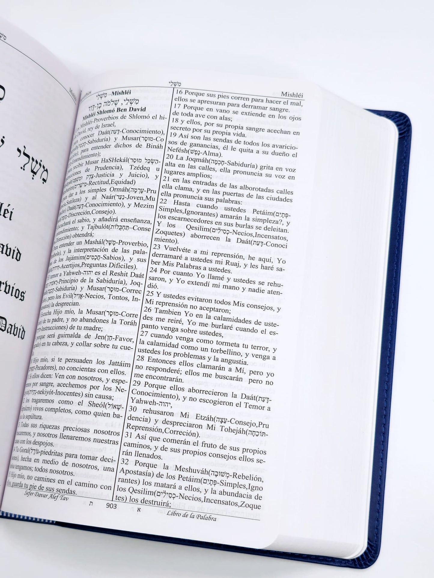 Torah Escrituras sefer davar biblia edición español Imitación Piel azul salmos hebreo y español