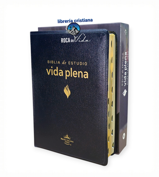 Biblia de estudio vida plena RVR.1960 piel fabricada negro con indice