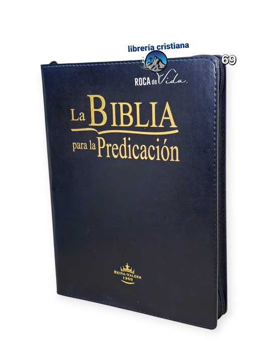 BIBLIA PARA LA PREDICACIÓN RVR 1960 CON ÍNDICE COLOR NEGRO Y CIERRE