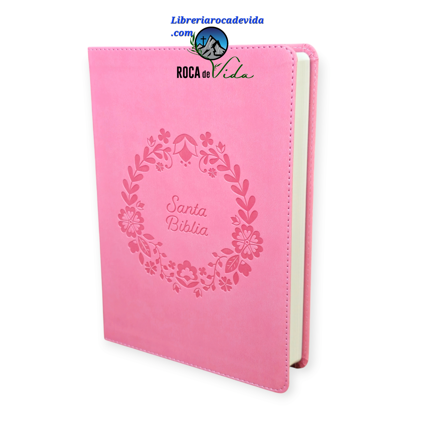 Biblia para regalo y premios RVR.1960 piel piel rosa floral