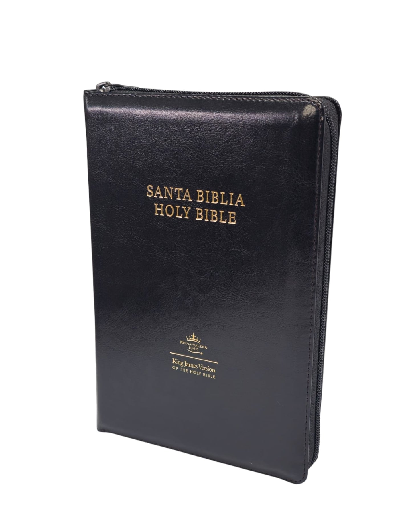 Biblia bilingue tamaño manual RVR.1960/ KJV simil piel negro Con indice cierre