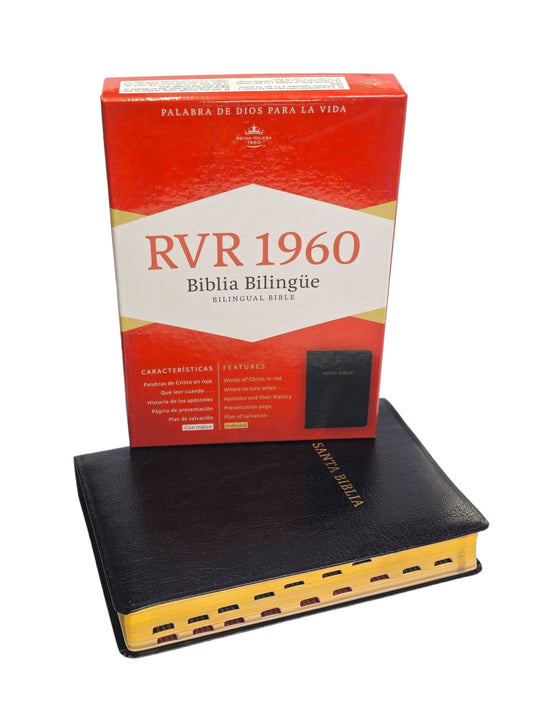Biblia bilingue RVR 1960/KJV, letra grande 10 puntos piel fabricada negro indice