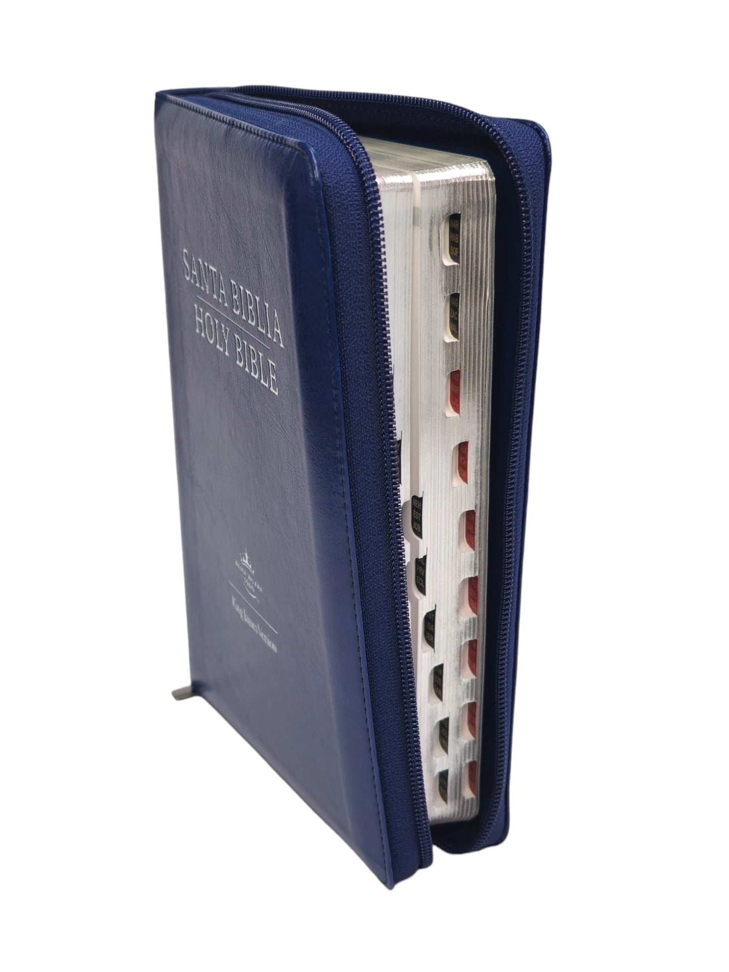 Biblia Bilingue Tamaño Manual RVR.1960/king James Símil Piel Azul Marino Índice