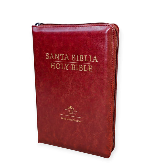 Biblia Bilingue Con Cierre RVR1960/ KJV Tamaño Manual Piel Marrón Con Indice