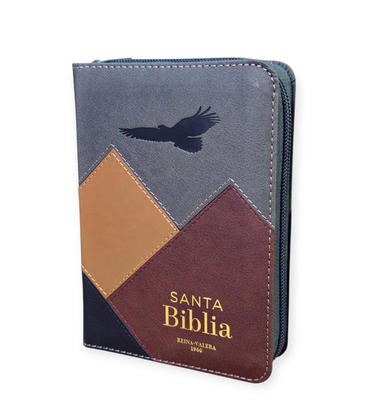 Biblia de Bolsillo RVR.1960 con cierre aguila cafe/ gris con indice Imitación Piel