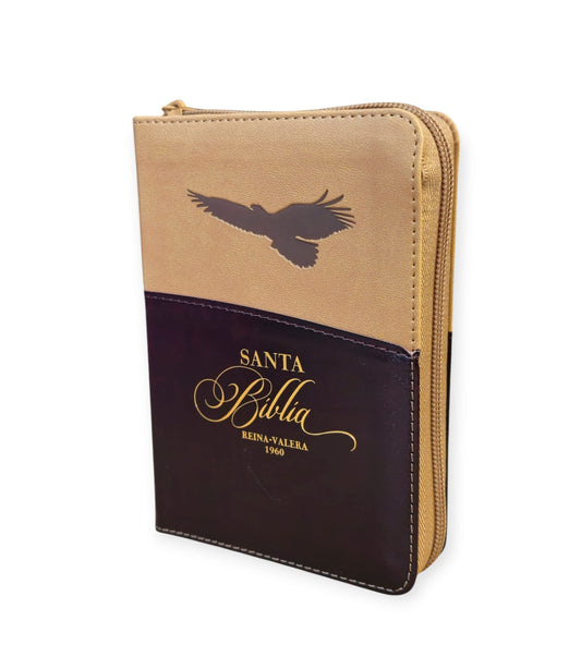 Biblia de Bolsillo aguila con cierre RVR.1960 piel cafe con indice