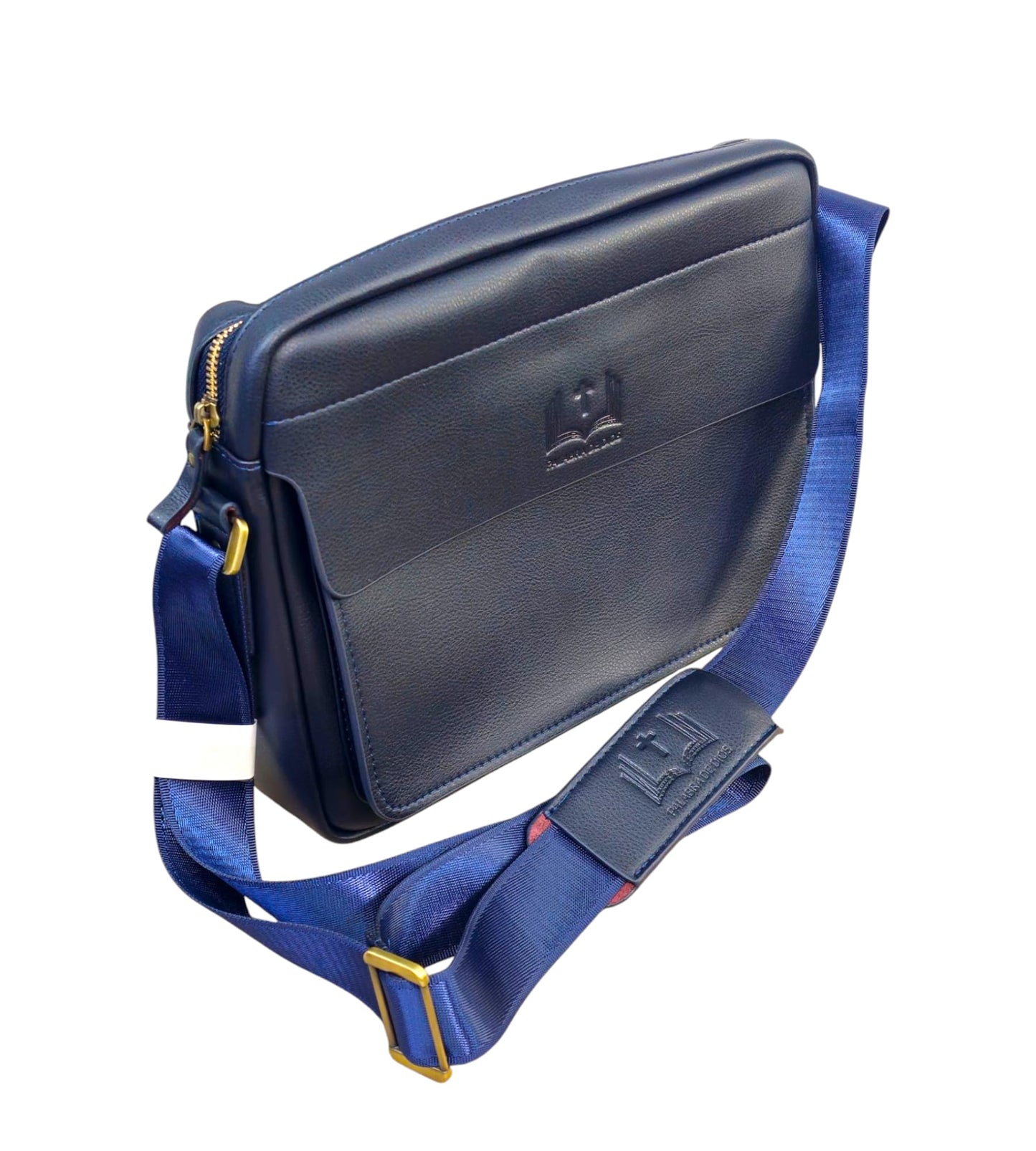 Bolso para hombre de piel grande azul marino con cierre