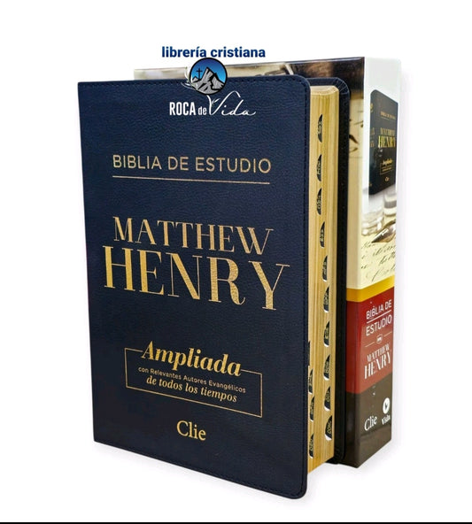 BIBLIA DE ESTUDIO AMPLIADA MATTHEW HENRY  PIEL FABRICADA NEGRO CON ÍNDICE