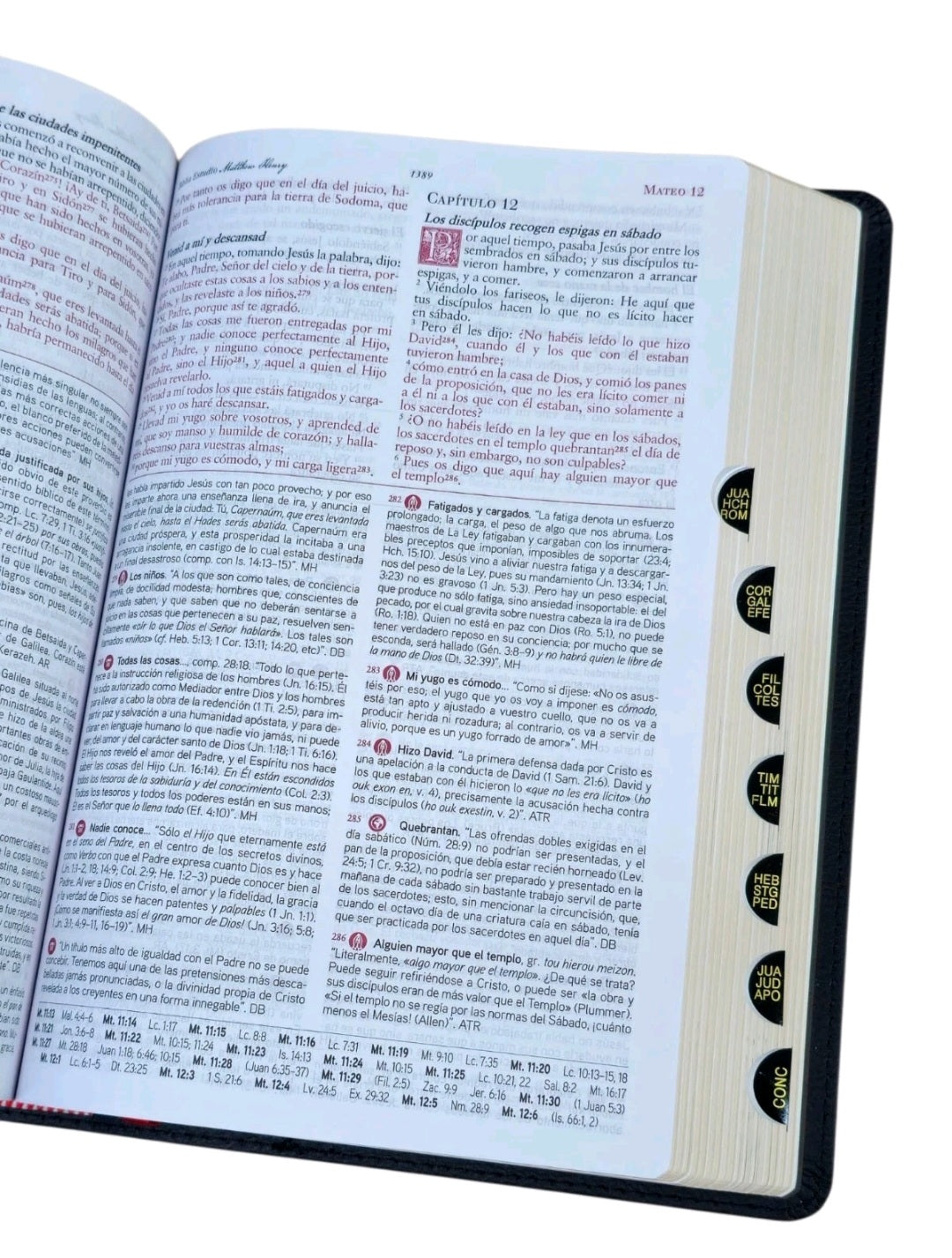 BIBLIA DE ESTUDIO AMPLIADA MATTHEW HENRY  PIEL FABRICADA NEGRO CON ÍNDICE